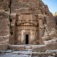 قبر گبری تراشیده‌شده در دل کوه با علامت صلیب