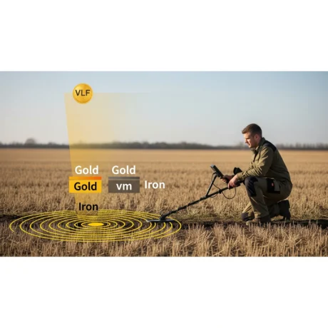 نمایی از فلزیاب پالسی در حال استفاده در زمین کوهستانی معدنی