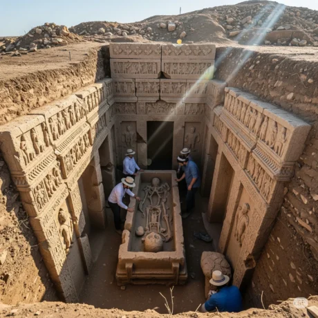 تصویر خاک صابونی در کنار جوغن سنگی، به‌عنوان نشانه احتمالی محل دفینه باستانی