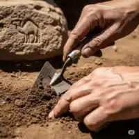 مسیر و عمق دفینه شتر نشسته همراه با ابزار کاوش
