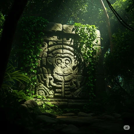 نماد میمون نشسته روی سنگ – منطقه کوهستانی