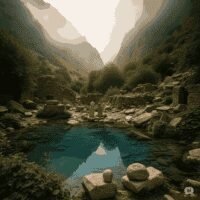 تصویر زیبا از چشمه‌ای در دل طبیعت همراه با پرسش «گنج چشمه ها کجاست» و بررسی نشانه‌های اطراف آن.
