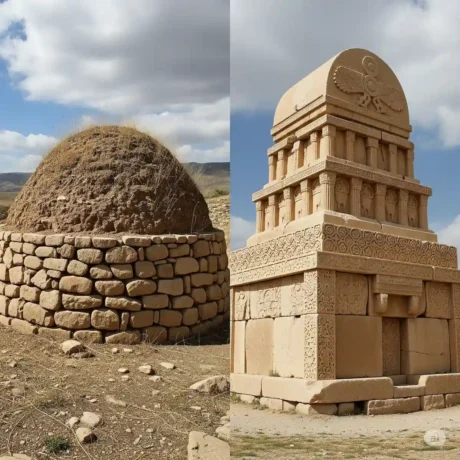 نمایی از ساختار قبر ساسانی با سنگ و آهک