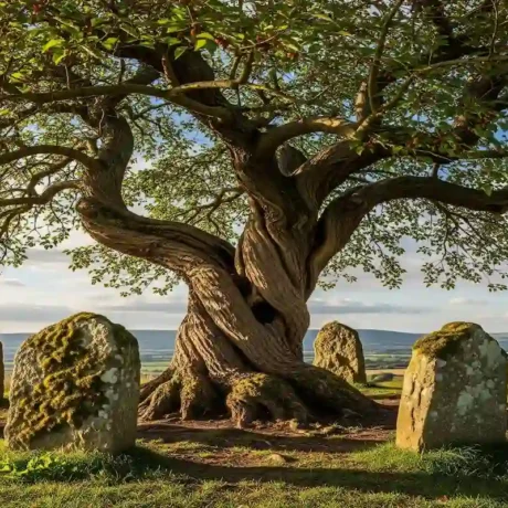 نشانه‌های دفینه درخت توت در کنار ریشه‌های کهنسال درخت