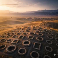 سنگ‌چین دایره‌ای مربوط به قبر نخبگان ساسانی، نمای نزدیک از ساختار سنگ‌ها